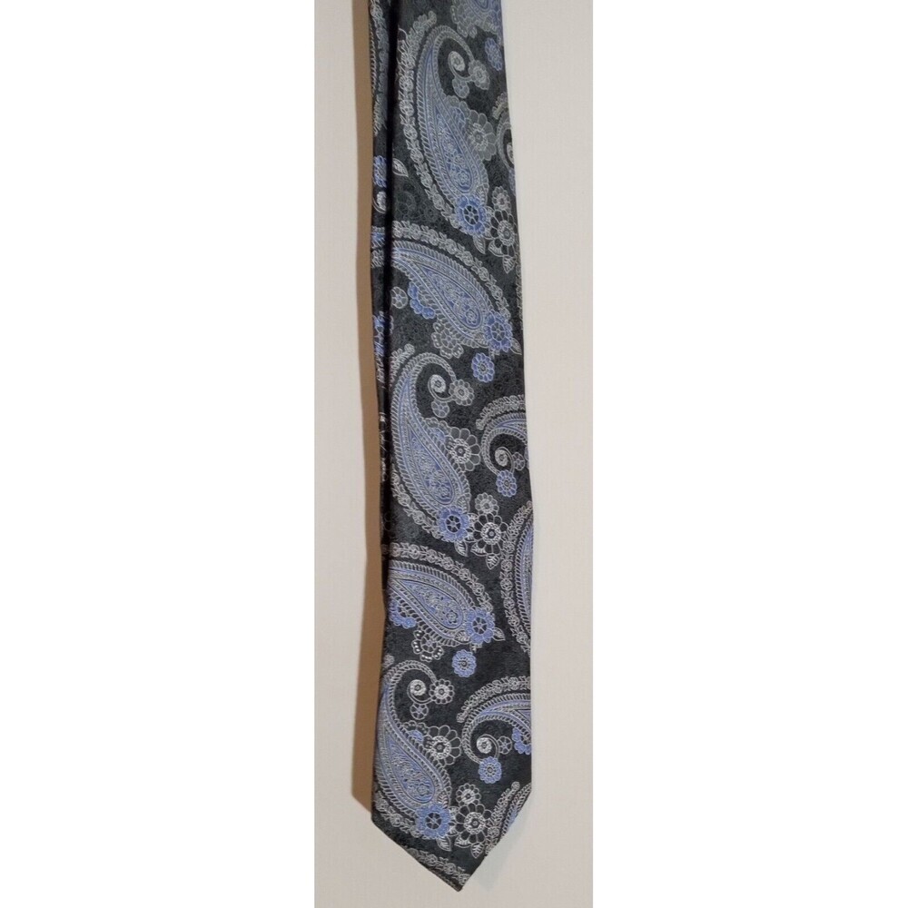 Peacock Men's Tie Handmade Pure Silk Blue/Silver Paisley Print Elegant, LNC Nice